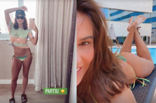 Deborah Secco empina o bumbum com biquíni fio-dental e curte folga